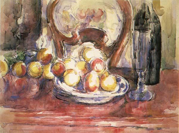 Paul Cezanne Nature morte,pommes,bouteille et dossier de chaise oil painting image